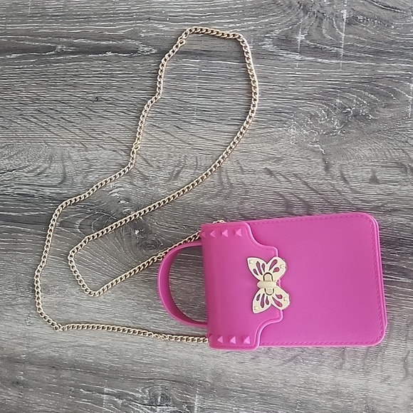 NEW! Barbie Pink Jelly Gold Butterfly Twist Lock Studded Crossbody Bag - Picture 4 of 9